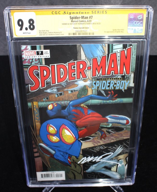 Spider-Man #7 (Marvel Comics, 2023), CGC 9.8 graded comic book — front cover in its holder