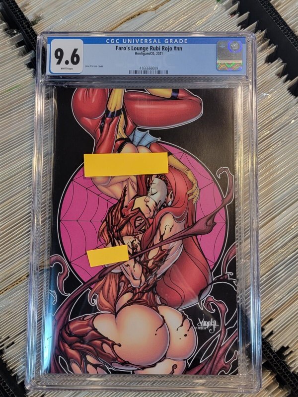 CGC 9.6 Faro's Lounge Rubi Rojo Comic Jose Varese Kissing Spider Girls 2021 (2021), CGC 9.6 graded comic book, Universal Blue label — front cover in its holder