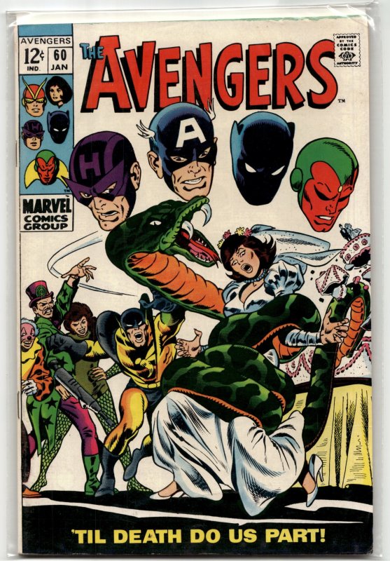 The Avengers #60 (Marvel Comics, 1969), raw, ungraded comic book — front cover