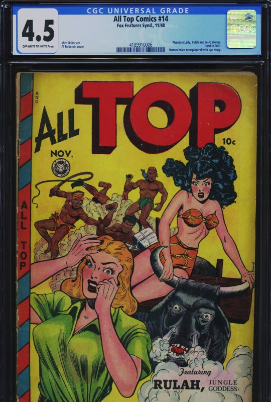 All Top Comics #14, CGC 4.5 graded comic book, Universal Blue label — front cover in its holder