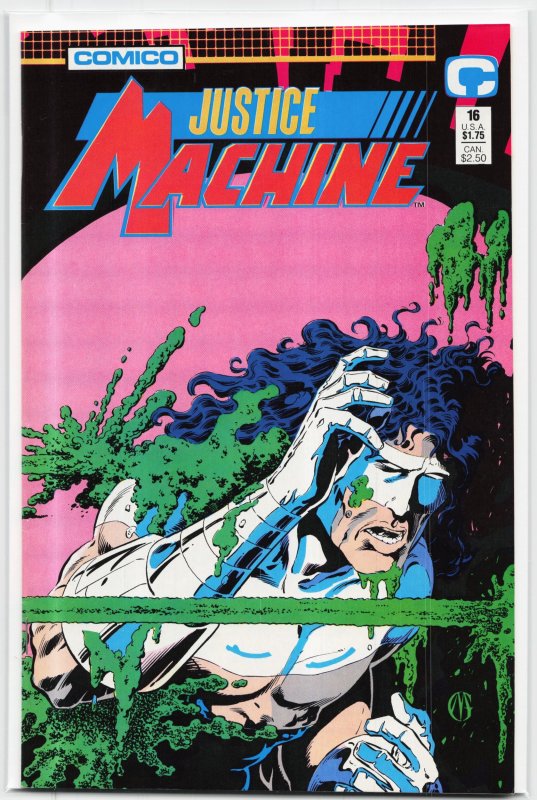 Justice Machine #16 (1987), raw, ungraded comic book — front cover