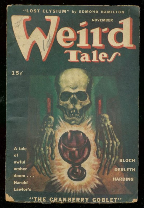 Pulp: Weird Tales Nov 1945-Wild Skull Cover-Derleth-Bloch VG (1945), raw comic book in VG condition — front cover
