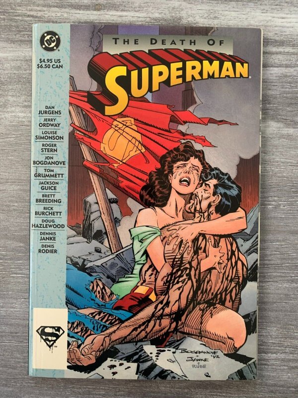 1993 THE Death OF Superman TPB SC FVF 7.0 1st DC Comics (DC Comics, 1993), raw comic book in 7.0 condition — front cover