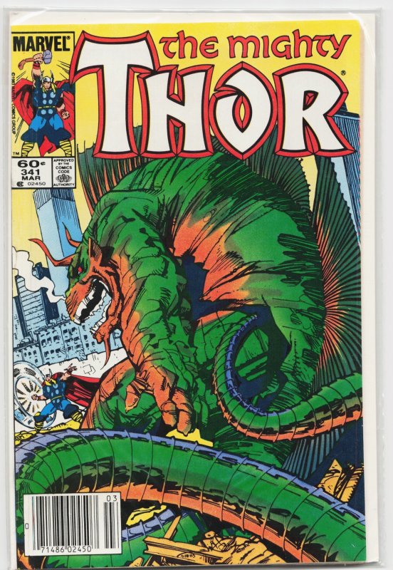Thor #341 (Marvel Comics, 1984), raw, ungraded comic book — front cover