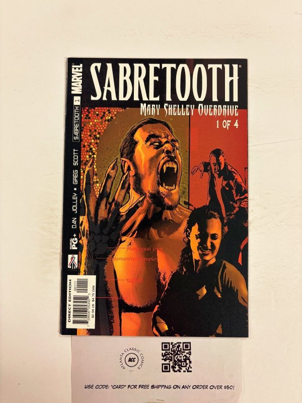 Sabretooth Mary Shelly Overdrive #1 (Marvel Comics), raw comic book in NM condition — front cover