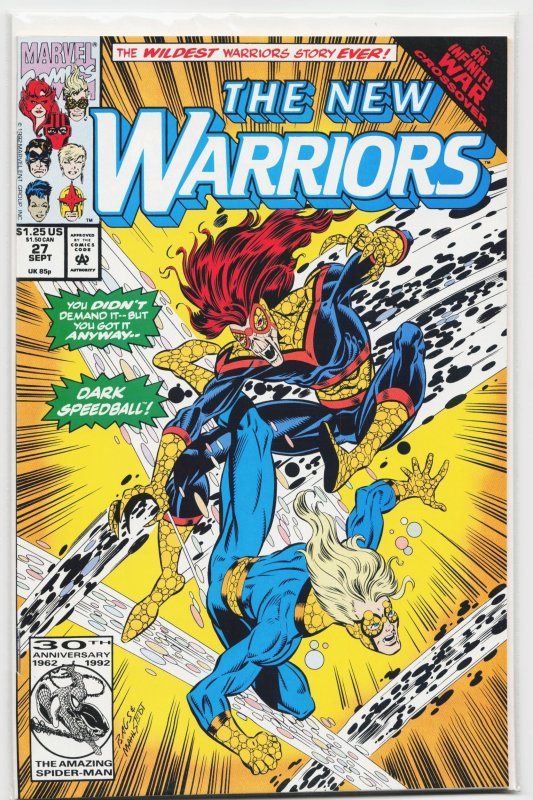 The New Warriors #27 (Marvel Comics, 1992), raw, ungraded comic book — front cover