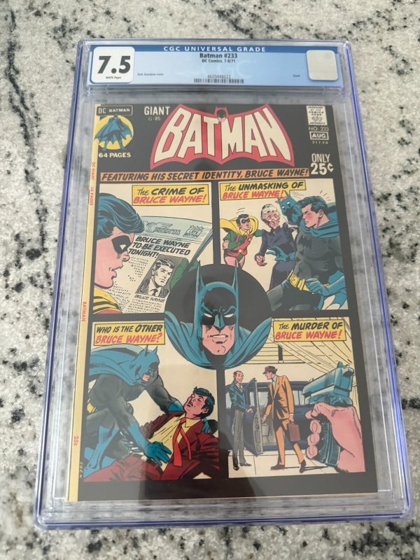 Batman #233 (DC Comics), CGC 7.5 graded comic book, Universal Blue label — front cover in its holder