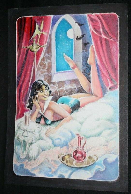 Vampirella Happy on Tiger Skin Rug Color Art by Luis Dominguez, raw, ungraded comic book — front cover