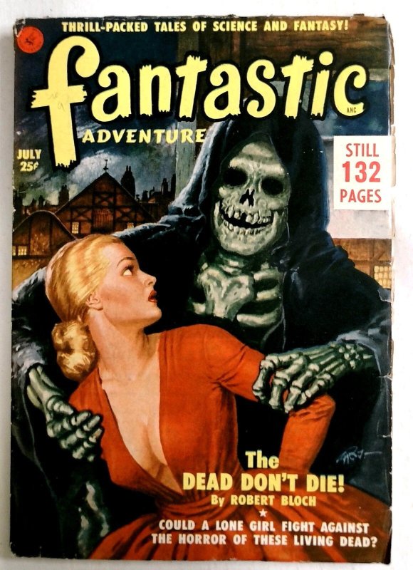Fantastic Adventures July 1951-Hooded Skeleton Captures Blonde Babe-cover by (1951), raw, ungraded comic book — front cover
