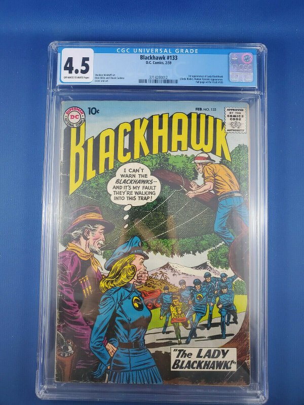 Blackhawk #133 (DC Comics, 1959), CGC 4.5 graded comic book, Universal Blue label — front cover in its holder