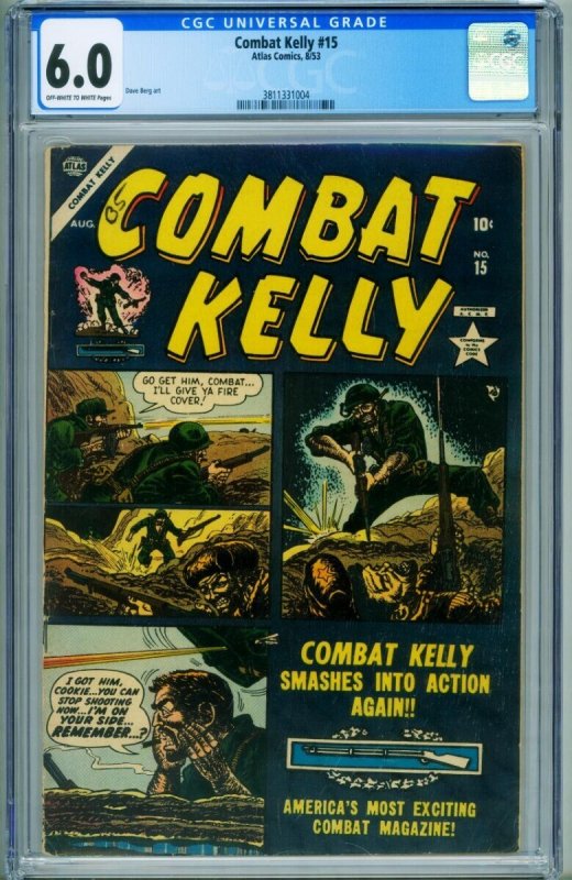 Combat Kelly #15 (1953), CGC 6.0 graded comic book, Universal Blue label — front cover in its holder
