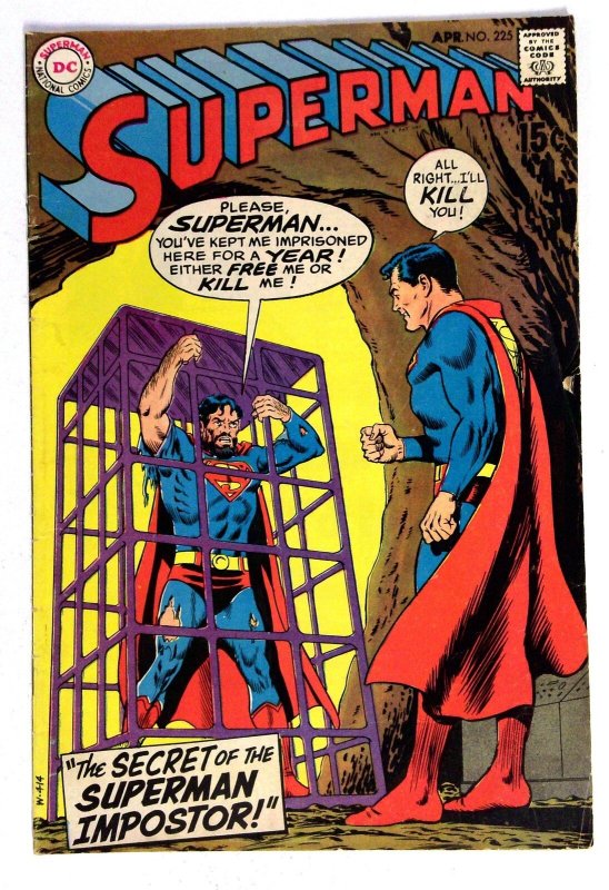 Superman #225 (DC Comics, 1970), raw comic book in VG condition — front cover