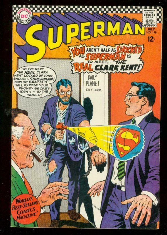 Superman #198 (DC Comics, 1967), raw comic book in FN condition — front cover