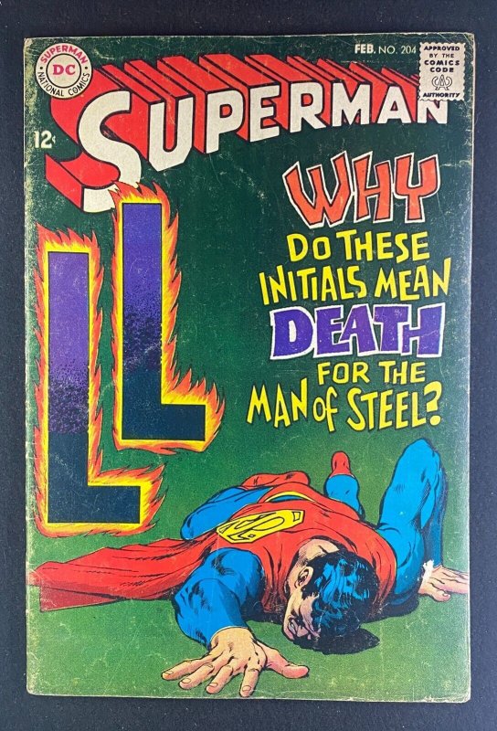 Superman #204 (DC Comics, 1939), raw comic book in VG- 3.5 condition — front cover