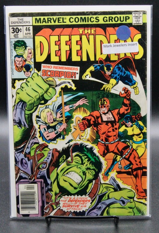 The Defenders #46 (Marvel Comics, 1977), raw comic book in FN condition — front cover