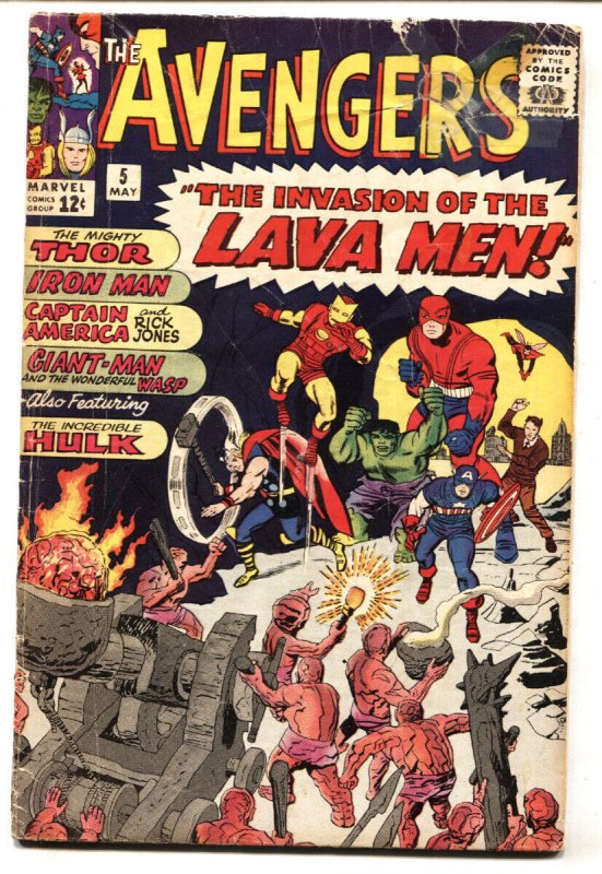 Avengers #5-1963 Marvel-Hulk-Wasp-Captain America-Thor-Iron Man G (Marvel Comics, 1963), raw, ungraded comic book — front cover