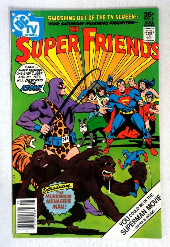Super Friends #6 (DC Comics, 1977), raw comic book in VF condition — front cover