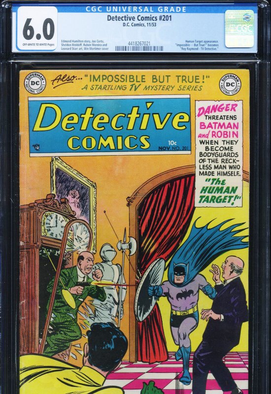 Detective Comics #201 (DC Comics), CGC 6.0 graded comic book, Universal Blue label — front cover in its holder