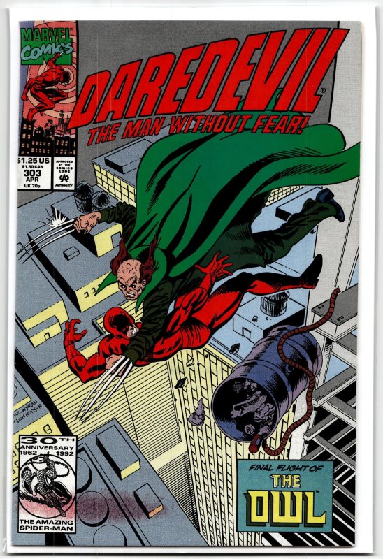 Daredevil #303 (Marvel Comics, 1992), raw, ungraded comic book — front cover