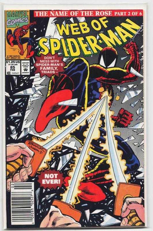 Web of Spider-Man #85 (Marvel Comics, 1992), raw, ungraded comic book — front cover