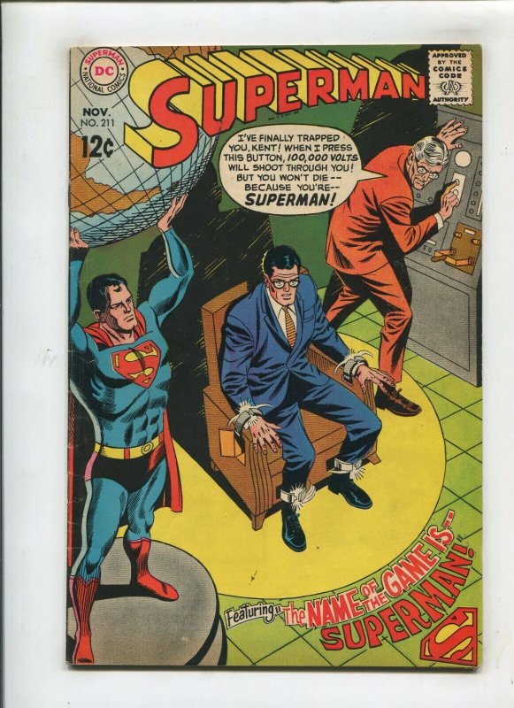 Superman #211 (DC Comics, 1968), raw comic book in 5.0 condition — front cover