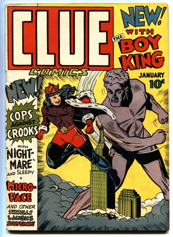 Clue Comics #1-1943 Hillman Golden-Age Rare First Issue-Superhero Format (Hillman Periodicals, 1943), raw, ungraded comic book — front cover