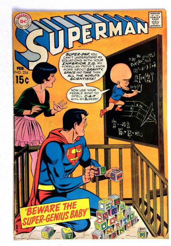 Superman #224 (DC Comics, 1969), raw comic book in VG condition — front cover