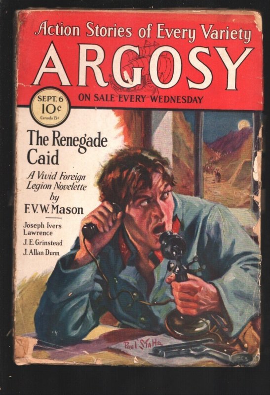 Argosy 9/6/1930-Paul Stahr Cover Art-Prince of Peril Pulp Story Part 6 by Oris a, raw, ungraded comic book — front cover