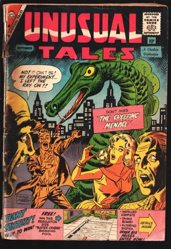 Unusual Tales #18 (Charlton Comics, 1959), raw comic book in FR condition — front cover