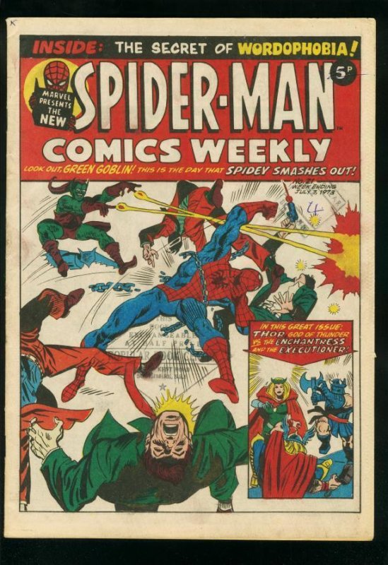 Spider-Man Comics Weekly #21 (Marvel Comics), raw comic book in FN condition — front cover