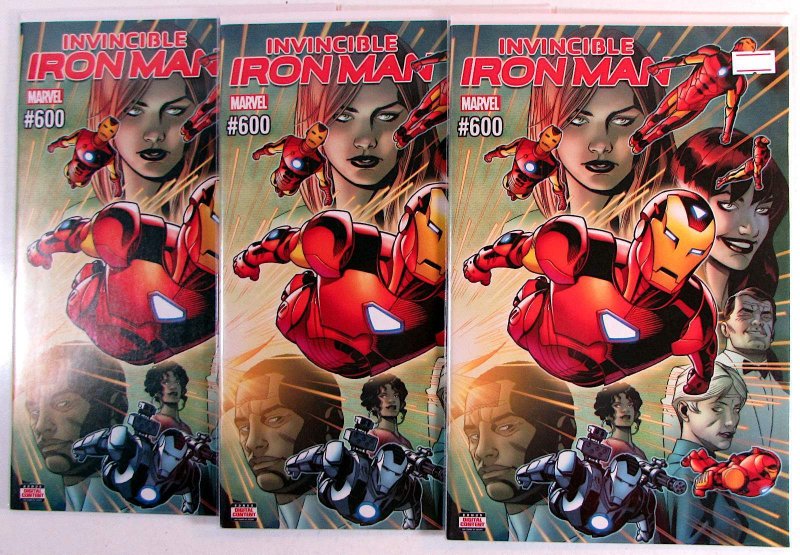 Invincible Iron Man Lot of 3 #600 x3 Marvel (2018) 4th Series Comic Books (Marvel Comics, 2018), raw, ungraded comic book — front cover