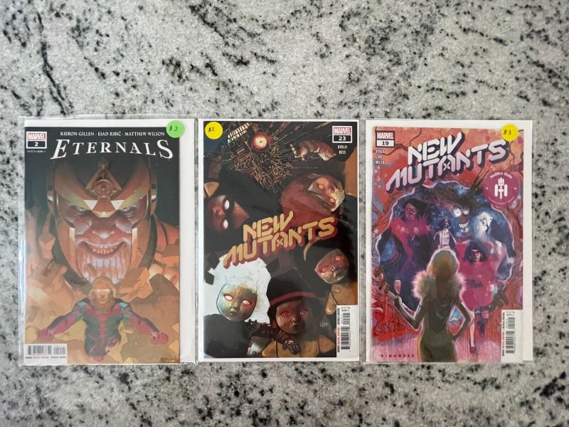 3 Marvel Comics New Mutants 19 23 + Eternals #2, raw comic book in NM condition — front cover