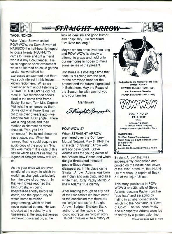 Straight Arrow Pow-Wow Vol. 7 #27 (1992), raw, ungraded comic book — front cover