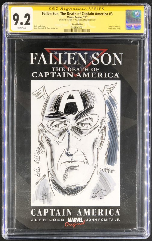 Fallen Son: The Death of Captain America #3 (Marvel Comics), CGC 9.2 graded comic book, Signature Series label — front cover in its holder