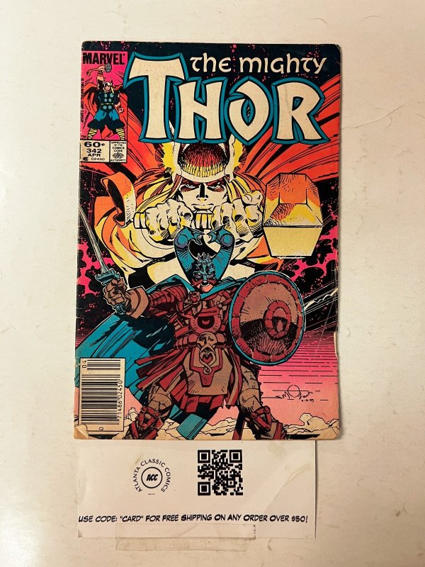 The Mighty Thor #342 (Marvel Comics), raw comic book in FN condition — front cover