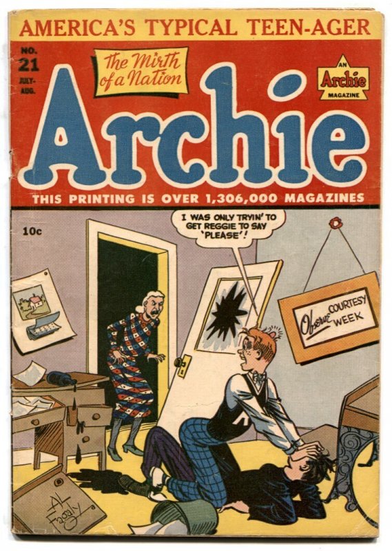 Archie #21 (Archie Comics, 1946), raw comic book in VG/FN condition — front cover