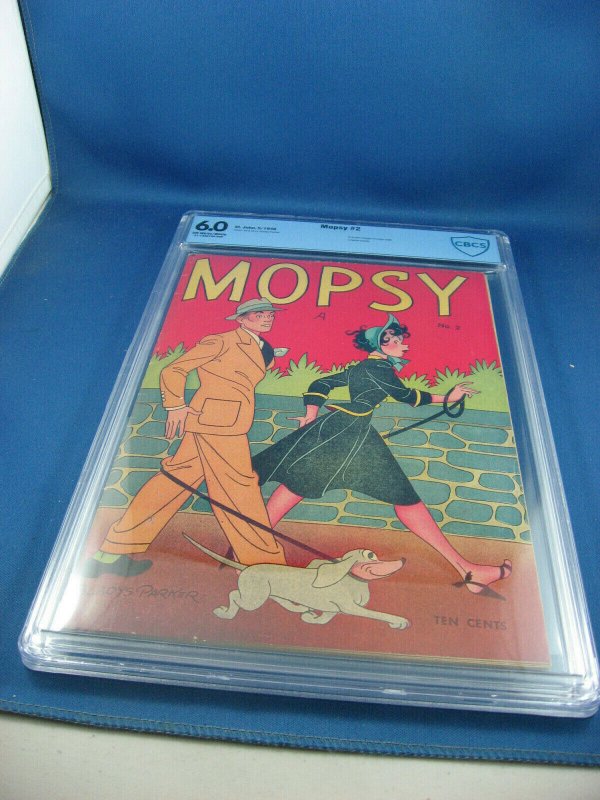 Mopsy #2 (St. John Publications, 1948), CBCS 6.0 graded comic book, Universal Blue label — front cover in its holder