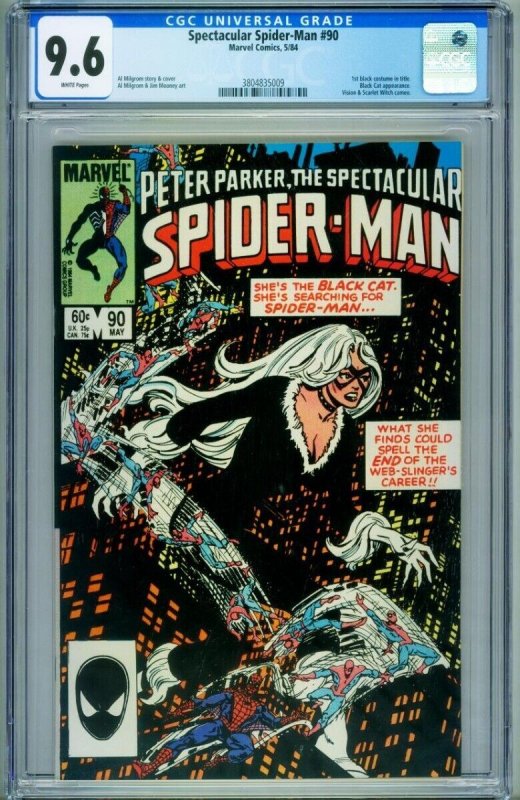 Spectacular Spider-Man #90 (Marvel Comics, 1984), CGC 9.6 graded comic book, Universal Blue label — front cover in its holder