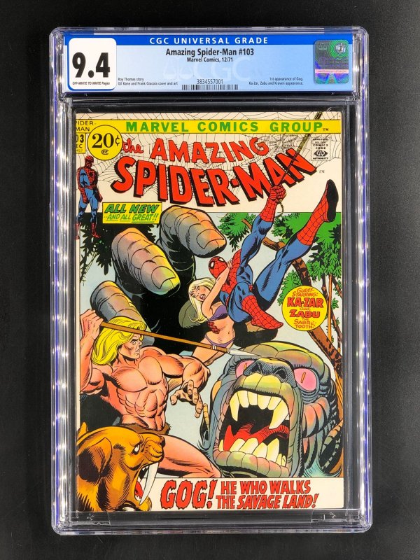 Amazing Spider-Man #103 (Marvel Comics), CGC 9.4 graded comic book, Universal Blue label — front cover in its holder
