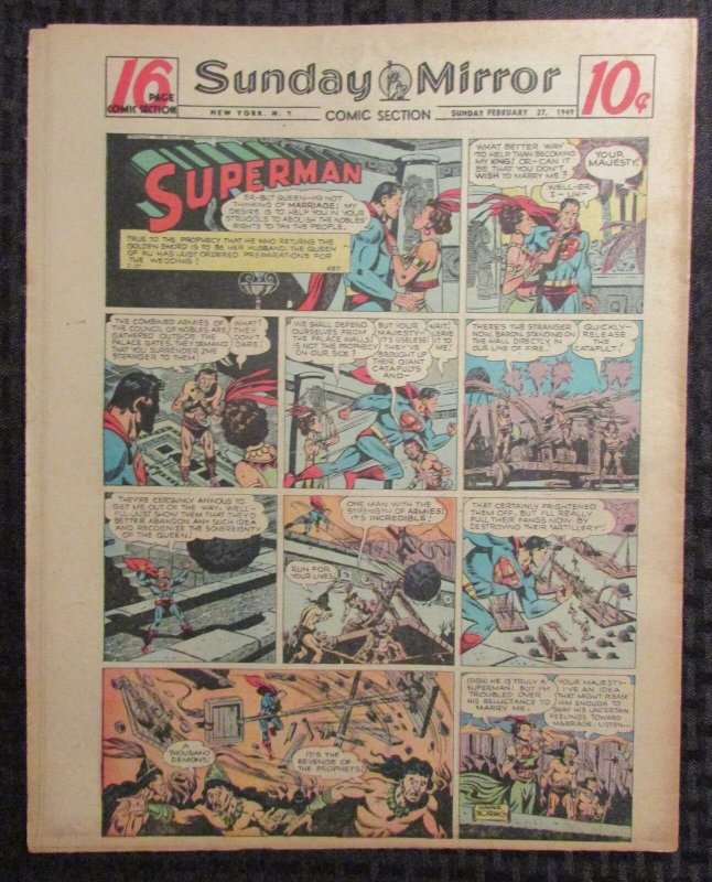 1949 Feb 27 Sunday Mirror Comic Section VG+ 4.5 Superman / Joe Palooka 16pgs (1949), raw comic book in VG+ 4.5 condition — front cover