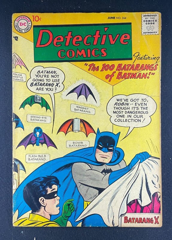 Detective Comics #244 (DC Comics, 1937), raw comic book in VG- 3.5 condition — front cover