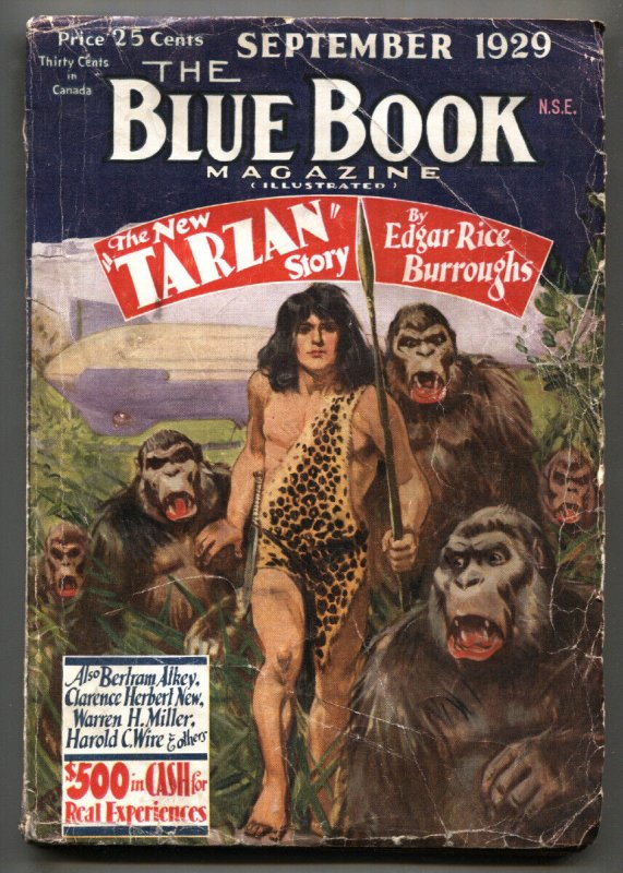 Pulp: Blue BOOK-Sept 1929-Tarzan AT THE Earth’s Core-Edgar Rice BURROUGHS-Pu..., raw, ungraded comic book — front cover
