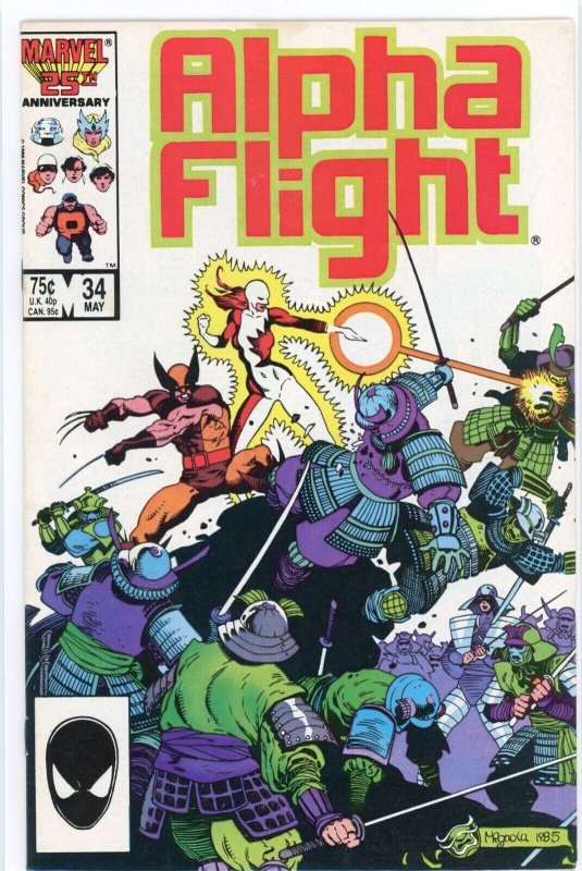 Alpha Flight #34 (Marvel Comics, 1986), raw comic book in VF 8.0 condition — front cover