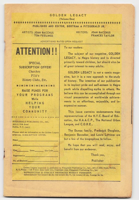 Golden Legacy #1 (1966), raw, ungraded comic book — front cover