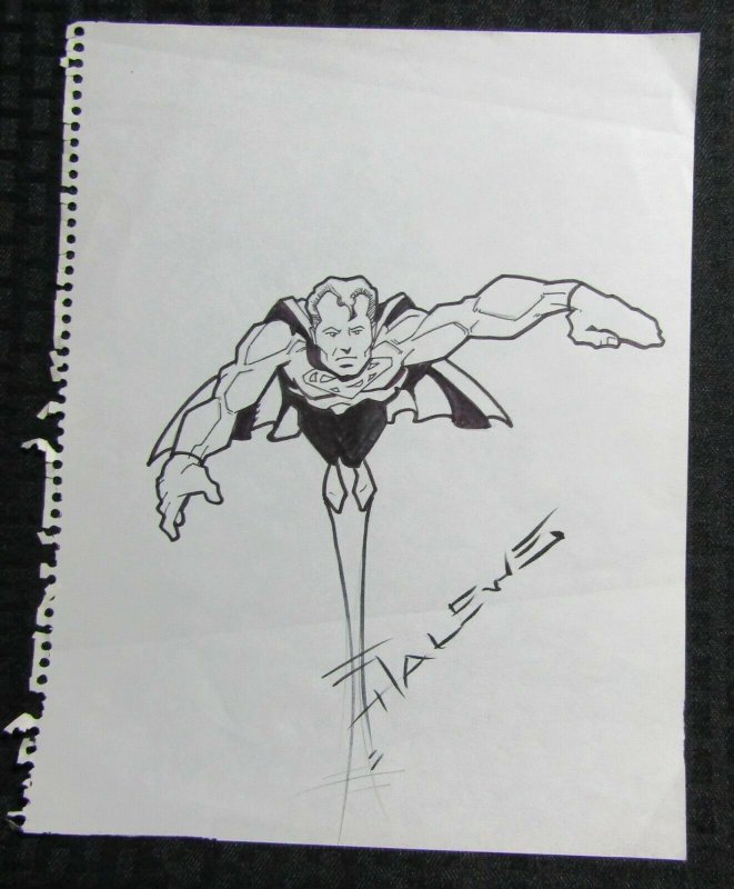 Superman Flying Ink Sketch by Halewe 9x11.5" FN 6.0 Signed, raw comic book in FN 6.0 condition — front cover
