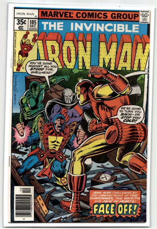 Iron Man #105 (Marvel Comics, 1977), raw, ungraded comic book — front cover
