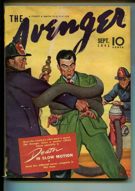 Avenger 9/1941-hero Pulp-firemen Cover-Death in Slow Motion-FN, raw comic book in FN condition — front cover