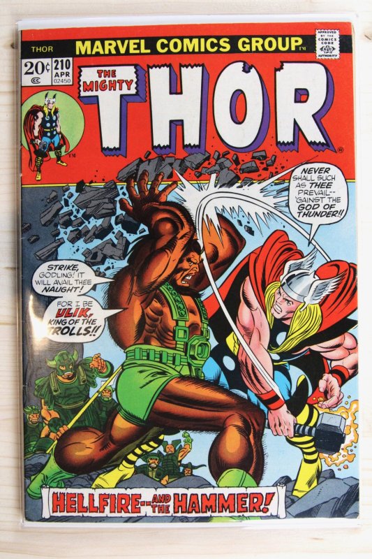 Thor #210 (Marvel Comics, 1973), raw comic book in VF- 7.5 condition — front cover