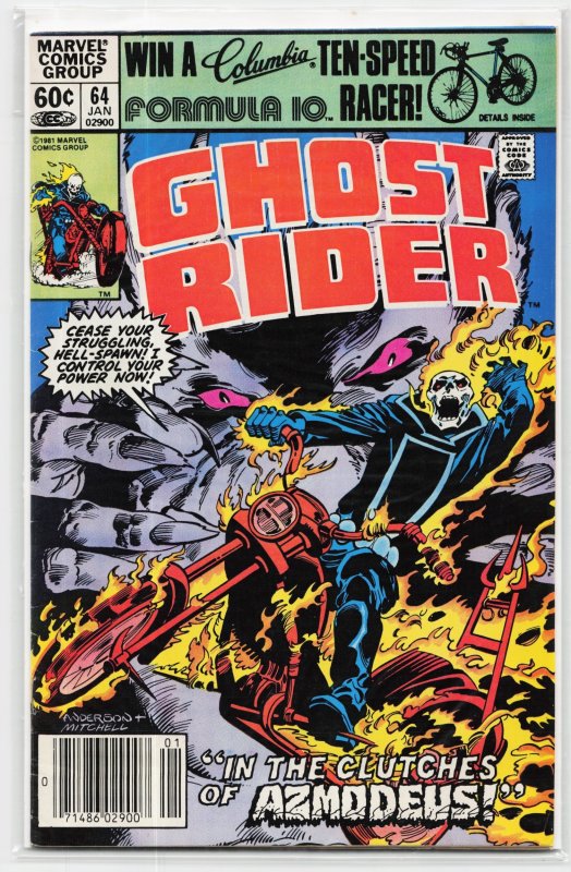 Ghost Rider #64 (Marvel Comics, 1982), raw, ungraded comic book — front cover