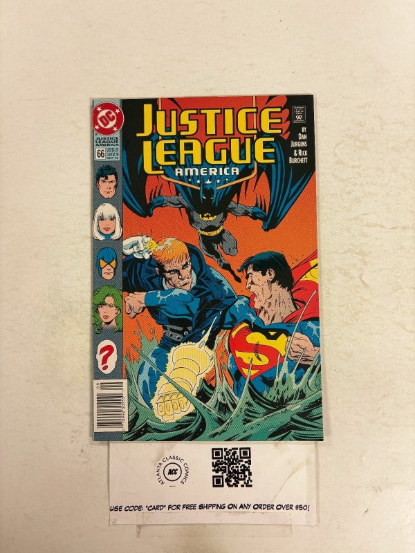 Justice League America #66 (DC Comics, 1992), raw comic book in NM condition — front cover